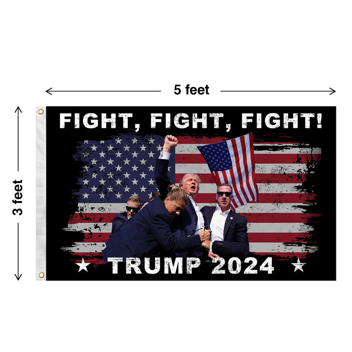 Fight Fight Fight Trump Flag Trump 2024 Fight Flag 3X5 Feet Indoor and Outdoor Flag with Brass Grommets Pennsylvania Rally Shooting Ears Survivors Trump Flag