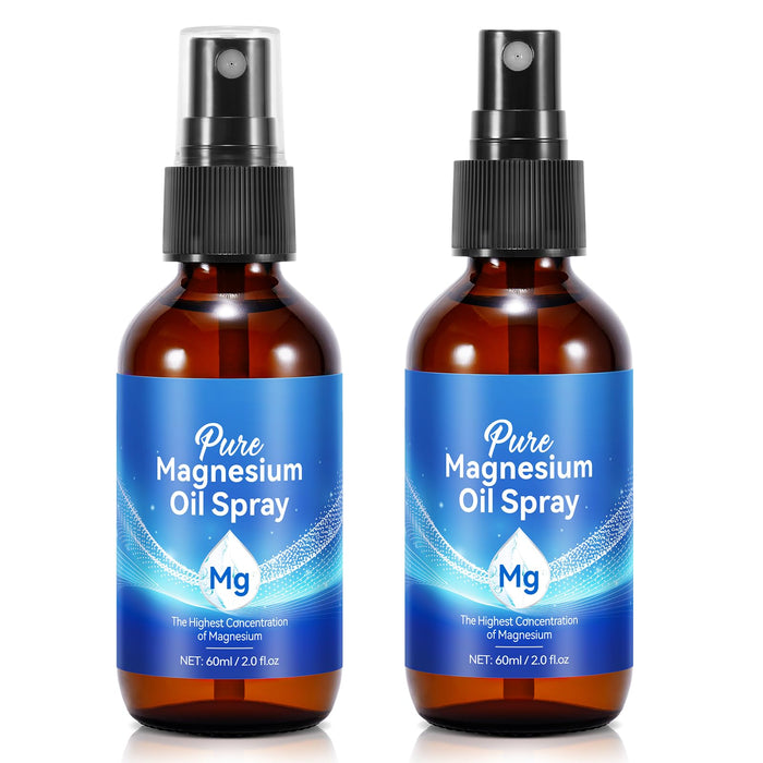 2Pack Magnesium Oil Spray in Glass Bottle, Magnesium Oil Spray for Feet, Pure Magnesium Oil Spray, Nourish The Skin, Alleviate Hair Loss, Unclog Pores, and So On, 4 fl oz