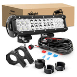 NILIGHT 12 Inch 72W LED Light Bars Spot Flood Combo Off-Road Light Mounting Bracket Horizontal Bar Tube Clamp With Off Road Wiring Harness, 2 Years Warranty