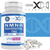 GENEX 250mg NMNH + Resveratrol + TMG (60 Capsules - 30 Servings) | NMNH (Dihydronicotinamide Mononucleotide) + 98% Resveratrol + TMG for Healthy Aging - Non-GMO, Gluten-Free, Vegetarian