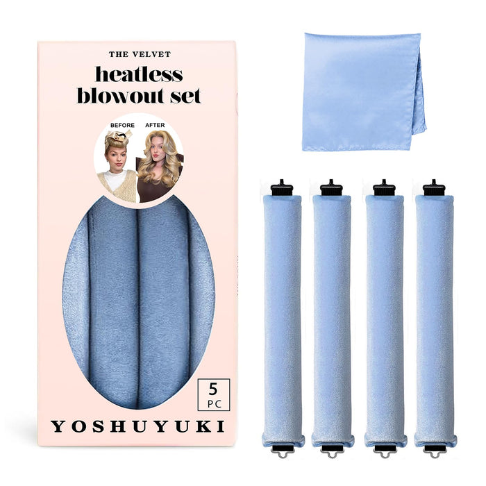 Heatless Hair Curler Overnight Curls Blowout Rods Headband No Heat Curlers to Sleep in Large Rods Hair Rollers Blowout Look for Short Hair Styling Tools Silk Hair Wrap Curling Set Blue