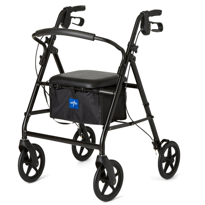 Medline Standard Steel Folding Rollator Walker with 8" Wheels, Black