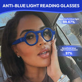 Round Reading Glasses (2.0 x) For Women/Men With Blue Light Blocking Protection,Flexible Spring Hinge Blue Blockers Computer Readers Anti Glare Bluelight Filter Eye Strain Eyeglasses,Blue