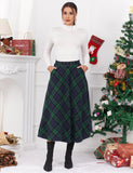 Plaid Dresses for Women 2024 Fall Winter Dress Christmas Outfits Clothes Checkered Sweater Tweed Tartan Wool Long Skirt, Long Green, M