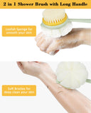 Sahasea Back Scrubber Shower Brush, Shower Brush Long Handle for Shower, Back Scrubber for Shower with Bristles and Loofah, Bath Brush for Bath and Dry Brush, Back Brush for Men Women Elderly - Green