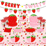 Dydamud Strawberry Party Decorations,Strawberry Theme Birthday Party Tableware Set A Berry Sweet Baby Plates Napkins Cups for Berry First Birthday Party Supplies,Strawberry Baby Shower