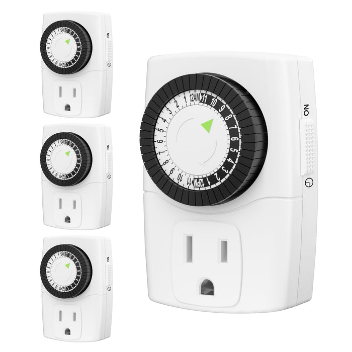 BN-LINK U47 Indoor Mini 24-Hour Mechanical Outlet Timer, 3-Prong, 4-Pack