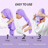 YFONG X-Large Microfiber Hair Towel Wrap for Women, Soft Hair Drying Towel with Elastic Band, Fast Drying Hair Turbans for Wet Curly Long Hair, Microfiber Towel for Hair Anti Frizz 30" X 40" (Purple)