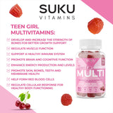 SUKU Vitamins Teen Girl Gummies – Sugar Free Vegetarian Gummy Vitamins Supplement with 19 Essential Nutrients Strengthens Bones, Muscles, Enhances Energy & Skin Health – Cherry Flavor (60 Count)