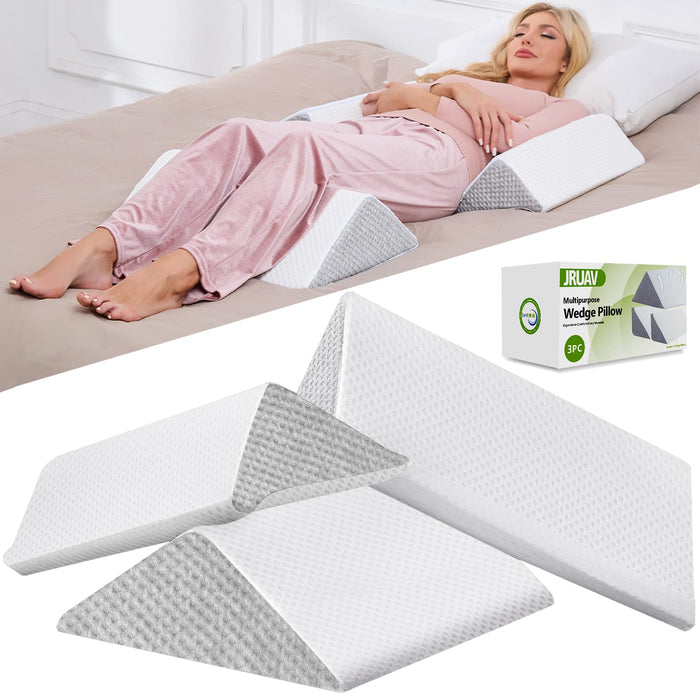 Wedge Pillow for Back Pain Relief: Bed Wedges Pillow for Sleeping (3 in 1) Elevated Pillows Memory Foam Triangle Support for Acid Reflux Post Surgery Body Positioners Pregnancy Side Sleepers Knee