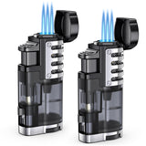 Torch Lighter Butane Refillable Triple Jet Flame Torch Lighters, Windproof Adjustable Flame Butane Torch Lighter with Punch 2 Pack (without Fuel)