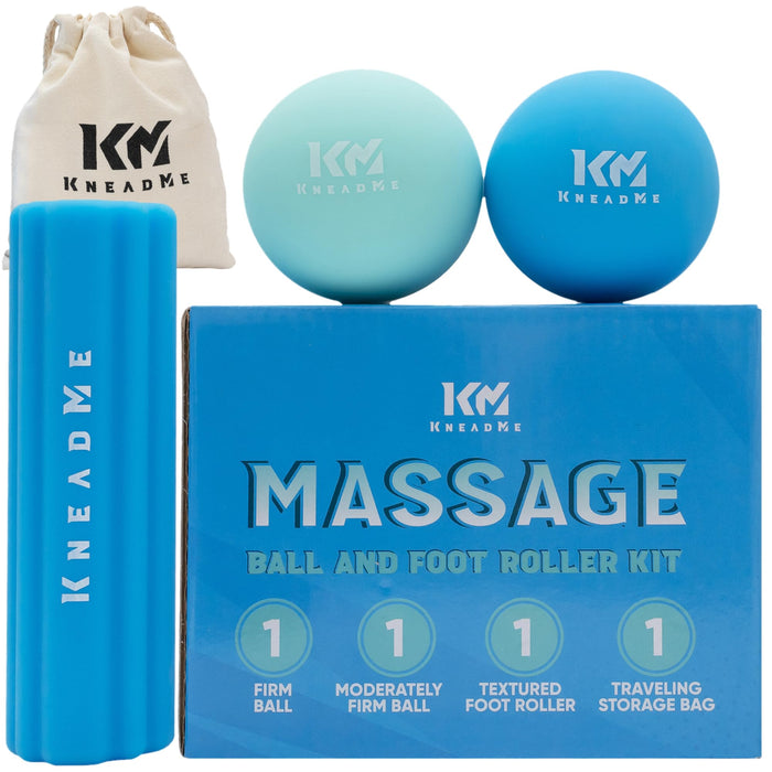 Silicone Foot Roller & Massage Ball Kit - Head-to-Toe Massage Roller Set Combines Foot Massager for Plantar Fasciitis & More with 2 Massage Balls for Jaw, Neck, Arm, Hand, Back, Leg & Heel Pain