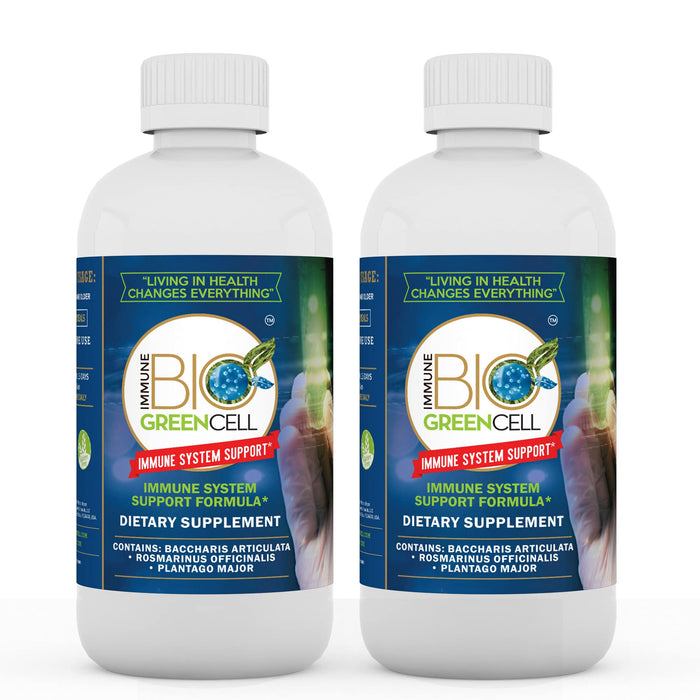 Immune Bio Green Cell - 8 oz, 2 Pack - Immune System Support - Includes Vitamin C, Carqueja, Rosemary & Broadleaf Plantain - Non-GMO, Vegan & Gluten Free - 120 Total 4mL Servings