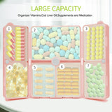 FYY Daily Pill Organizer,2 Pcs 7 Compartments Portable Pill Case Travel Pill Organizer,[Folding Design] Pill Box for Purse Pocket to Hold Vitamins,Cod Liver Oil,Supplements and Medication-Pink+Navy