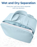 BAGSMART Travel Toiletry Bag, Lightweight Large Wide-open Travel Bag for Women, Puffy Cosmetic Makeup Bag Organizer with Handle for Accessories,Essentials, Toiletries, Blue