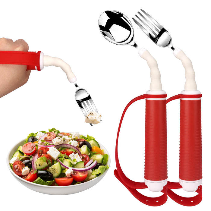 Adaptive Utensils for Disability Gadgets Swivel Fork Spoon Easy Grip Safe Stainless Steel,for Hand Tremors Parkinson's patients, 360° Rotatable, Non-Slip Handles for Arthritis Elderly use (Left Hand)