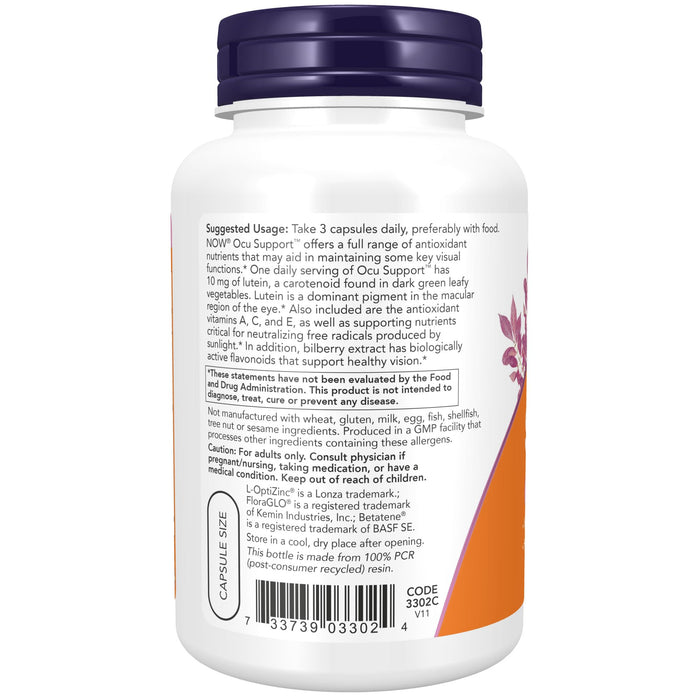 NOW Supplements, Ocu Support™ with FloraGLO® Lutein, plus Vitamins A, C and E, 120 Veg Capsules