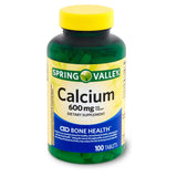 Spring - Valley Calcium 600mg Natural Bone Health Calcium - 100 Tablets Pack of 3