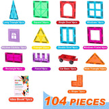 OugerToy Magnetic Building Tiles for Kids,104PCS Educational Magnetic Stacking Blocks, Magnets Construction Toys,STEM Toys Christmas Toy Gift for Toddlers,Kids Boys and Girls 3 4 5 6 7 8 9+Year Old