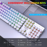 HUO JI E-Yooso Z-88 Wired Typewriter Style Mechanical Gaming Keyboard, Programmable RGB Backlit, Blue Switches - Clicky, Detachable USB-C Cable, Retro 104 Keys for Mac, PC, White