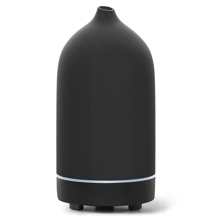 Essential Oil Diffuser,Handcrafted Ceramic Diffuser for Home,Ultrasonic Cool Mist Air Diffuser, 9 Colors Night Light with Timer (Black)