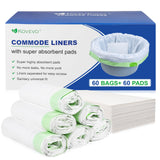 Kovevo 60 Pack Commode Liners with Absorbent Pads, 60 Bedside Commode Liners and 60 Commode Pads, Portable Toilet Liners for Commode Bucket | Universal Fit | Make Cleanup Simple (Green-120)