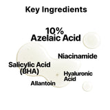 DearMYDEW 10% Azelaic Acid Serum with Niacinamide, Salicylic Acid, Allantoin, Rosacea Treatment for Face Redness Relief, Reduce Cystic Acne Scar, Pimples, Non-Comedogenic, Korean Skincare, 1Fl Oz