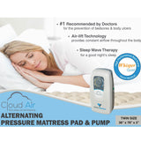 Vaunn Medical Cloud Air Whisper Quiet Alternating Air Pressure Mattress Topper with Pump Twin Size 36" x 78" x 3"