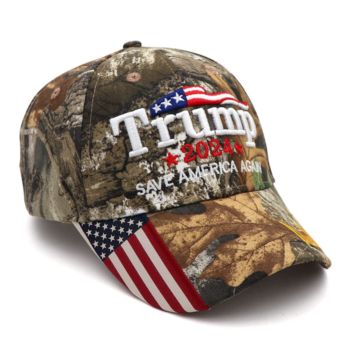 Trump 2024 Hat MAGA Hat Embroidered Save America Again Donald Trump Slogan USA Adjustable Camo Baseball Cap for Woman Men