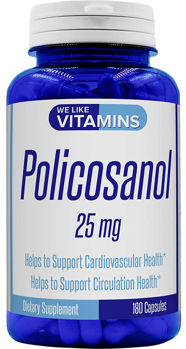 We Like Vitamins Policosanol 25mg - 180 Capsules - Policosanol Supplement Made from Natural Sugar Cane - Non-GMO and Gluten-Free