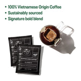 Copper Cow Coffee Vietnamese Pour Over Coffee with Sweetened Condensed Milk Creamer – Single-Serve and All-Natural Pre-Filled Coffee Filters – Classic, Vanilla, Salted Caramel Latte Flavors (15 Pack)