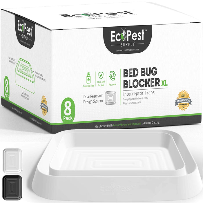 Bed Bug Interceptors – 8 Pack | Bed Bug Blocker (XL) Interceptor Traps | Extra Large Insect Trap, Monitor, and Detector for Bed Legs (White)