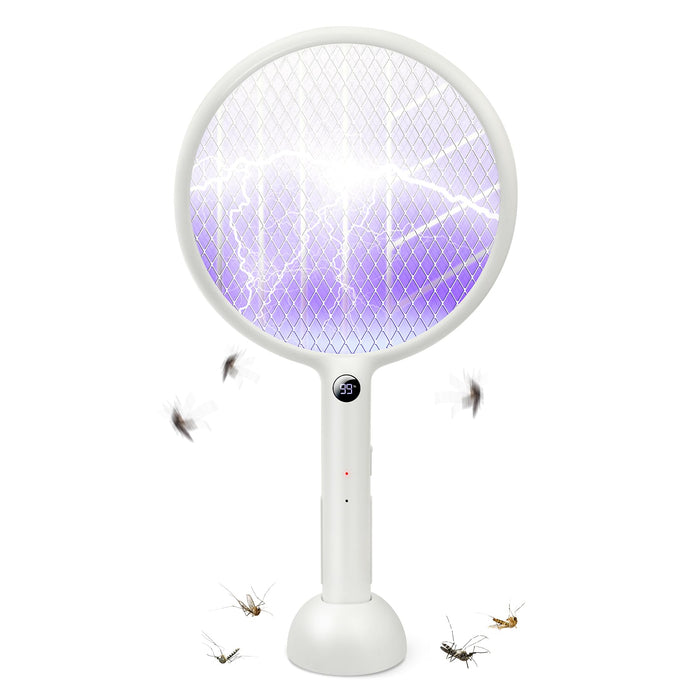 Swift Catch Electric Fly Swatter, Bug Zapper, Flies Killer, Rechargeable Mosquito Killer with Purple Mosquito Light, Base, Digital Display for Indoor Outdoor Home Office Backyard Patio Camping