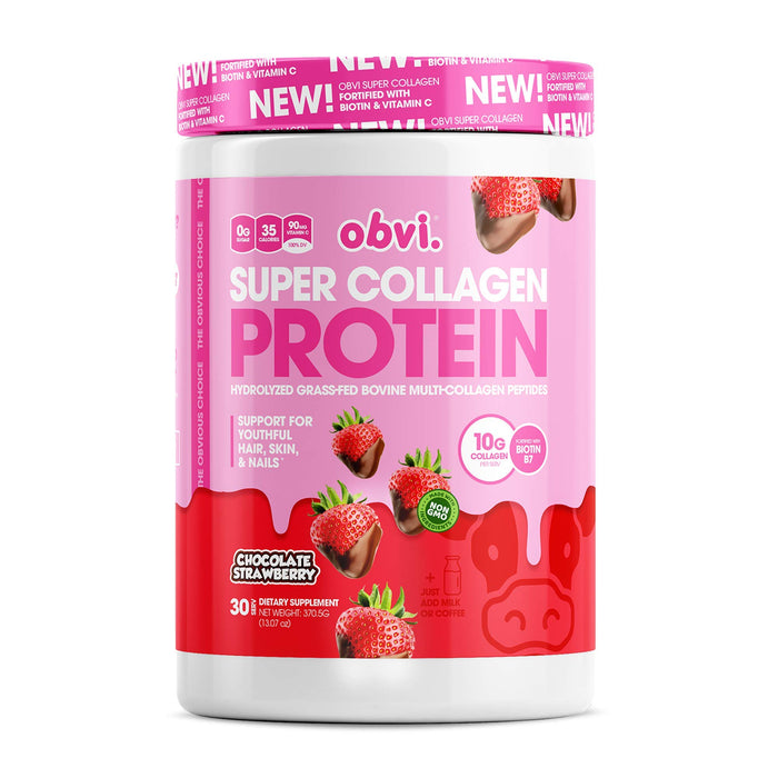 Obvi Collagen Peptides, Protein Powder, Keto, Gluten and Dairy Free, Hydrolyzed Grass-Fed Bovine Collagen Peptides, Supports Gut Health, Healthy Hair, Skin, Nails (Chocolate Strawberry, 14 Oz)