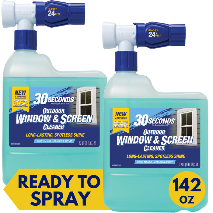 30 SECONDS Outdoor Window & Screen Concentrated Cleaner for Glass, Patio Doors, Fiberglass, Furniture - No Screen Removal Required, Spray & Rinse - Hose End Spray Attachment (2 PACK)