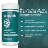 UpNourish Probiotics - 200 Billion CFUs, 15 Strains, Prebiotics & Enzymes - 60 Vegan Capsules