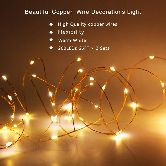 Solar String Lights Outdoor, 2 Pack 144FT 400 LED Solar Christmas Twinkle Lights Outside Waterproof Copper Wire with 8 Modes Solar Fairy Lights for Garden Tree Birthday Christmas Decor(Warm White)