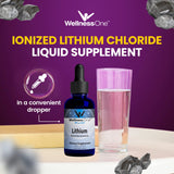 WellnessOne Liquid Lithium Supplements - Ionic Lithium Supplement Liquid Vitamins for Mood, Focus & Brain Support - Easy-to-Take Organic Brain & Focus Supplement for Men, Women & Kids - 1.67 fl oz