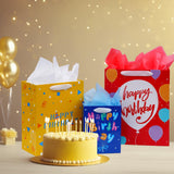 8 Pack Birthday Gift Bags Assorted Sizes (2 Extra Large 15", 3 Large 13",3 Medium 9"), Birthday Gift Bags with Ribbon Handle and Tissue Paper,Reusable and Perfect For Birthday Gift Wrapping Present