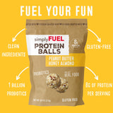 simplyFUEL Whole Food Protein Balls with Probiotics - Peanut Butter Honey Almond Protein Snacks - 8g Protein Snack - Gluten Free Energy Balls (1 Pack of 12 Balls)