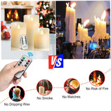 Biyanuo Flameless Battery Operated LED Candles with10key Button Remote Control 24-Hour Timer Set of 3 Electric Flickering Pillar Real Wax，Wedding, Party, Christmas and Home Decoration