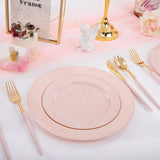 DaYammi 60PCS Pink Plates,Disposable Pink Plastic Plates With Glitter,Granite Plastic Plates,Heavy Duty Pink Party Plates Include 10.25inch Dinner Plates,7.5inch Dessert Plates for Party