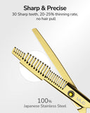 Hair Thinning Scissors Cutting Teeth Shears Professional Barber ULG Hairdressing Texturizing Salon Razor Edge Scissor Japanese Stainless Steel with Detachable Finger Ring 6.5 inch, Gold