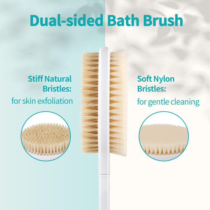 Back Scrubber Body Shower Brush: Anti Slip Long Handle Bath Brush with Stiff and Soft Bristles - Showering Exfoliator for Women, Men, Elderly (Mint Green)