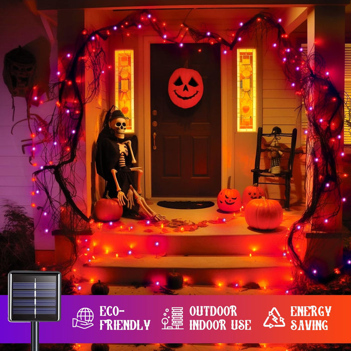 JMEXSUSS Orange and Purple Solar Halloween Lights, 2 Pack Each 100 Led Solar String Lights Outdoor Waterproof for Halloween Tree Christmas Decoration