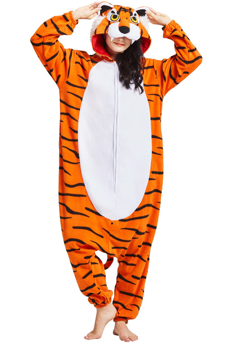 DarkCom Onesie Christmas Pajamas Adult Animal Halloween Costume Cosplay Tiger One Piece Unisex Homewear Polar Fleece Sleepwear Large