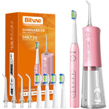 Bitvae Electric Toothbrush with Water Flosser, Portable Water Flosser for Teeth, Water Flosser Teeth Picks, 5 Modes Electric Toothbrush for Adult,Upgraded Water Dental flosser Picks, Quartz Pink