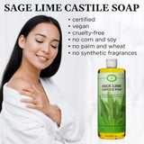 Carolina Sage Lime Castile Soap Liquid – Skin-Softening Olive Oil Soap Organic Body Wash – Pure Castile Soap Sage Lime Liquid Soap – Vegan Castile Soap Liquid (Sage Lime, 32 ounces)