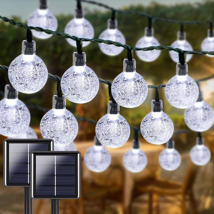 White 2-Pack 100 LED 64FT Crystal Globe Solar Christmas Lights Outdoor, Waterproof Solar String Lights Outdoor Decorative, 8 Lighting Modes Solar Patio Lights for Christmas Decor Garden Wedding Party