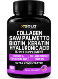 Collagen, Saw Palmetto, Biotin, Keratin, Keratin & Hyaluronic Acid - 16-in-1 Beauty Supplement with Vitamin C & E, Collagen Complex, Keratin Blend & HSN100 - Hair, Skin & Nail Growth - 90 Capsules